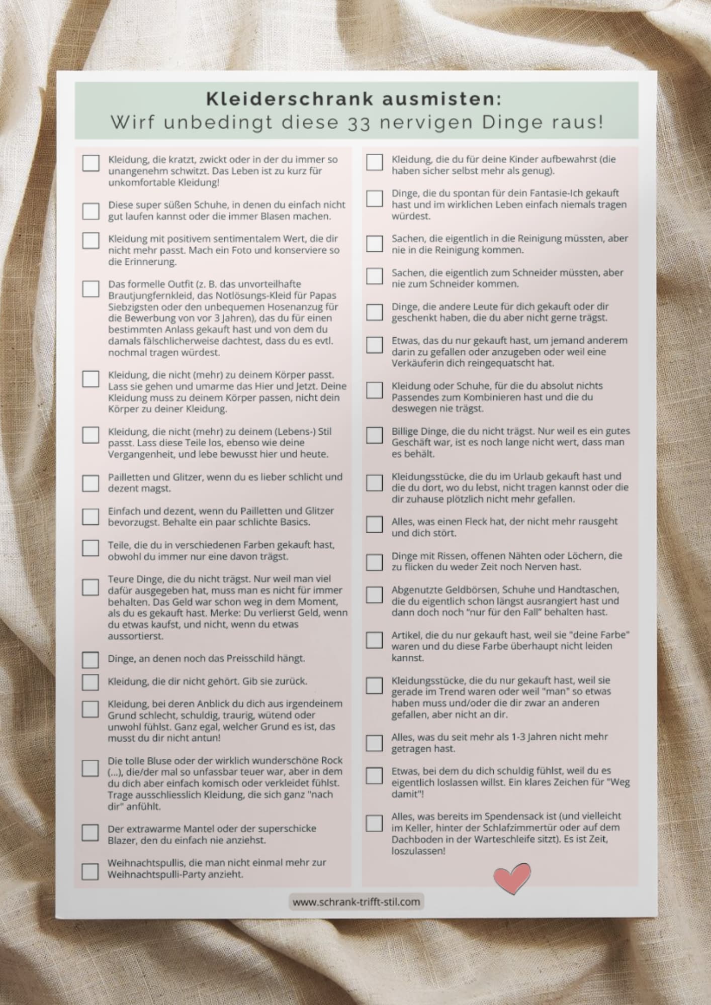 Kleidung aussortieren Liste
